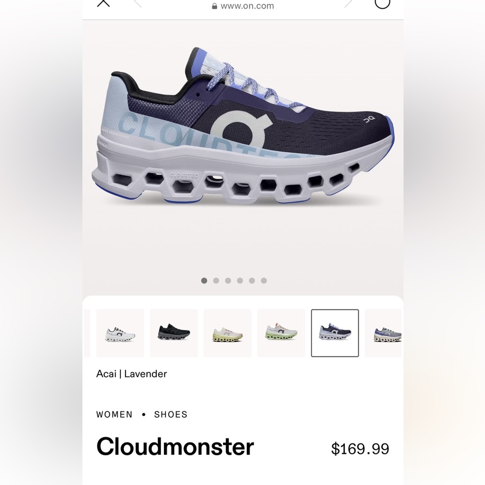 On Cloudmonster Women’s size 8 Açaí/Lavender